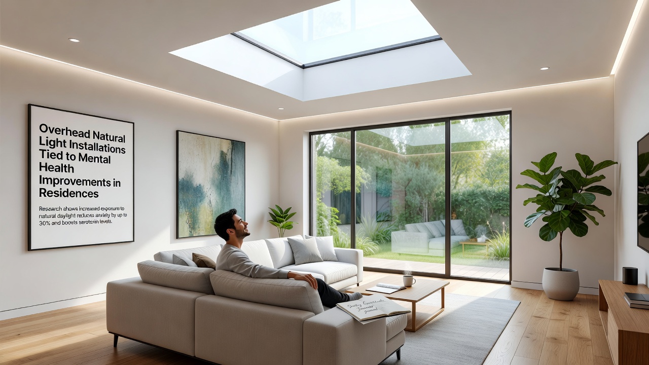 Interior view of a converted loft space benefiting from multiple overhead daylight openings